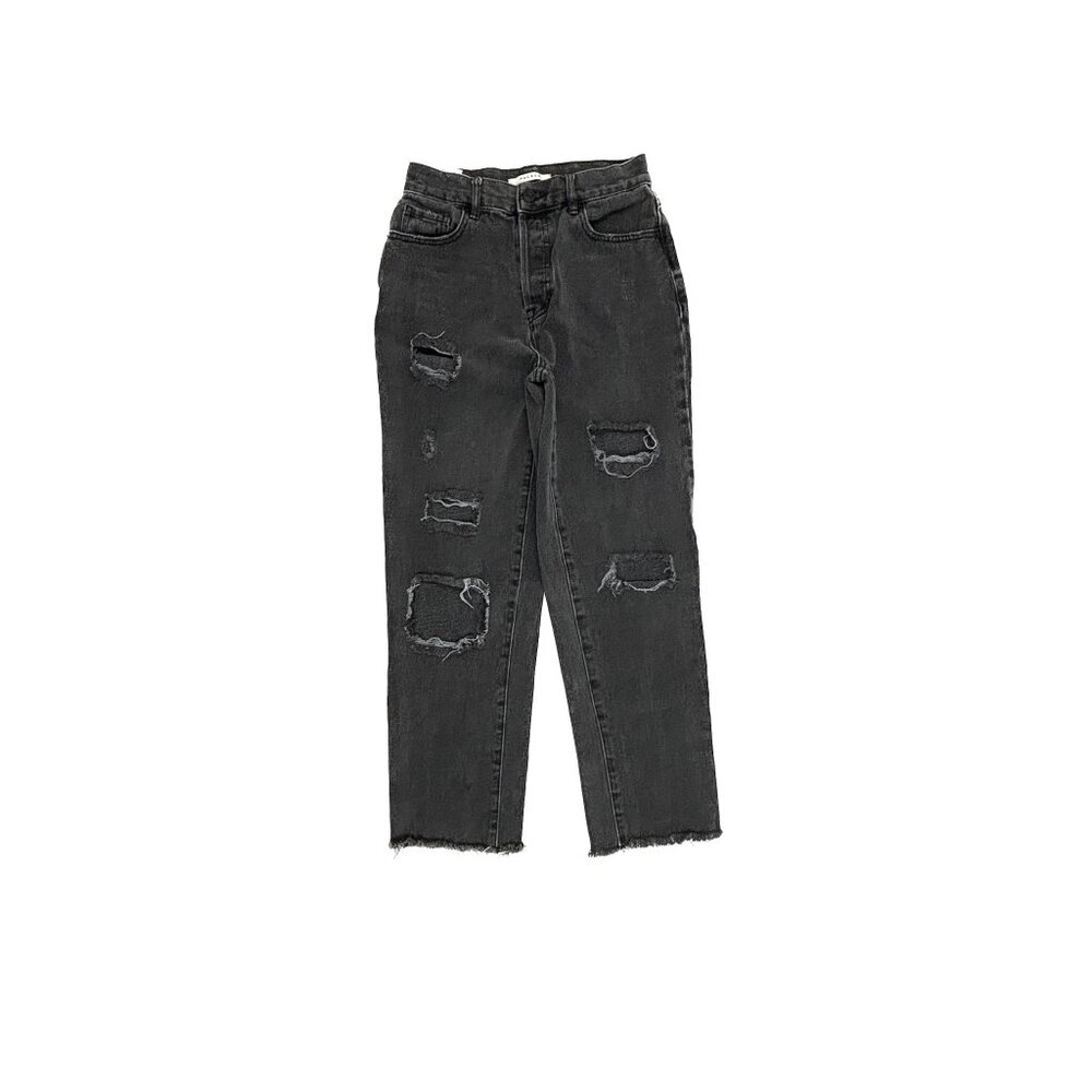 PacSun Button Fly High Rise Straight Distressed Raw Hem Women size 25 Black Jean